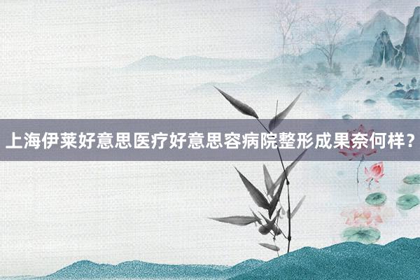 上海伊莱好意思医疗好意思容病院整形成果奈何样?